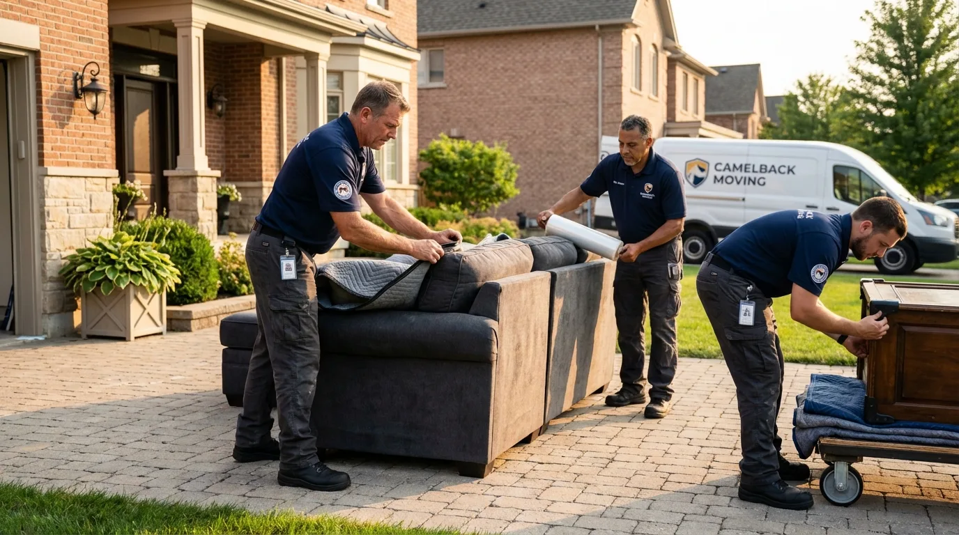 Large estate moving crew wrapping furniture in Westville, OK