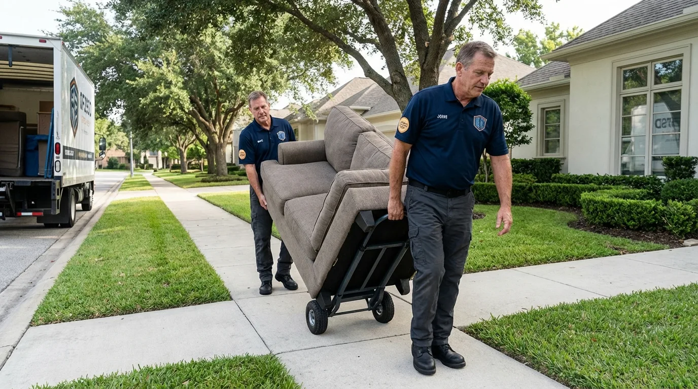 Local residential moving crew loading furniture in Westville, OK