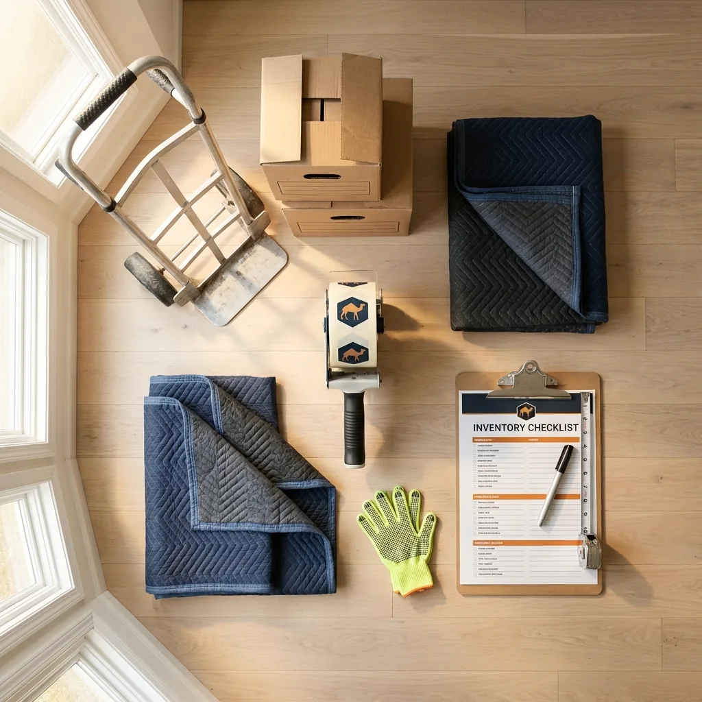 Professional moving supplies and packing materials layout for Westville residential relocations